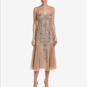 Aiden Mattox Nude Sequined Cocktail Dress.